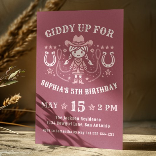 Invitation Occidentale Giddy Up Pink Cowgirl Anniversaire