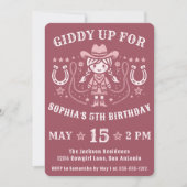 Invitation Occidentale Giddy Up Pink Cowgirl Anniversaire (Devant)