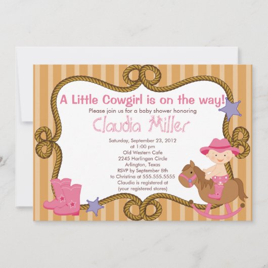 Invitation occidentale mignonne de baby shower de (Devant)
