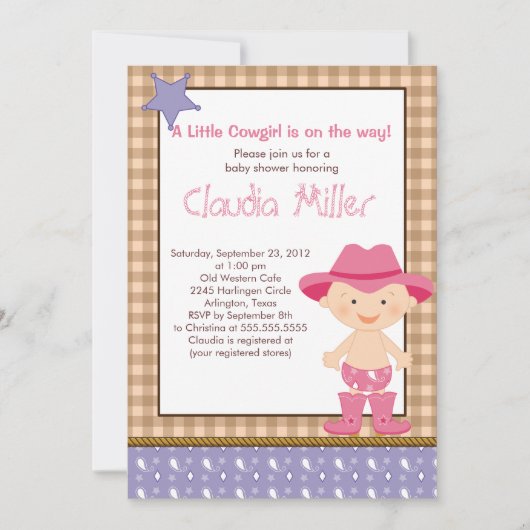 Invitation occidentale mignonne de baby shower de (Devant)