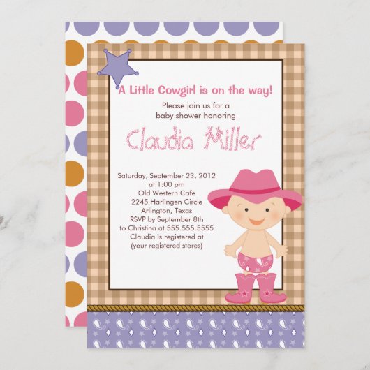 Invitation occidentale mignonne de baby shower de (Devant / Derrière)