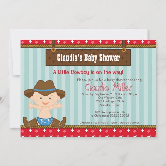 Invitation occidentale mignonne de baby shower de (Devant)