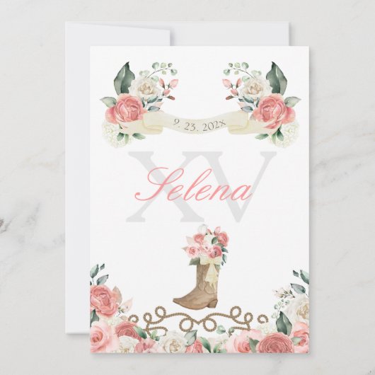 Invitation Occidentale rose Mariachi Charro Princesse Quincea (Dos)