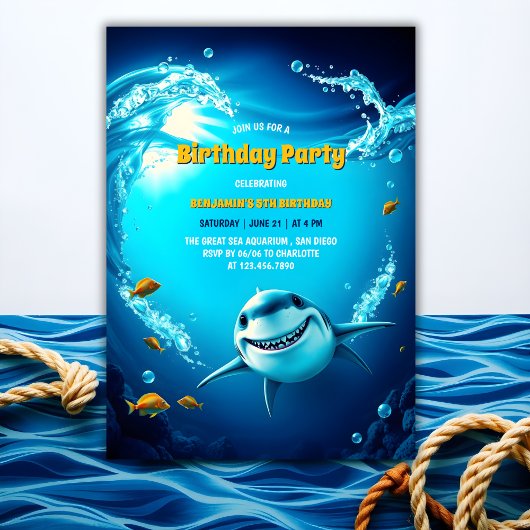 Invitation Ocean Adventure Pour Enfants Requin Anniversaire