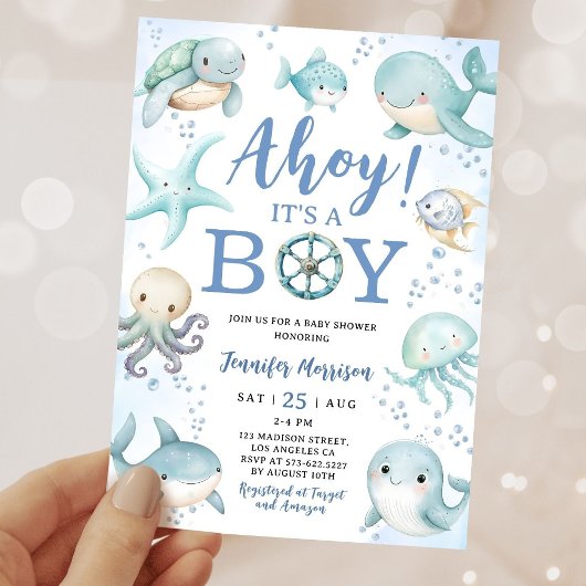 Invitation Ocean Ahoy It's A Boy Blue Sea Baby Shower