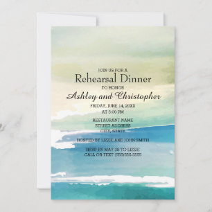 Invitation Océan Aquarelle Bleu Vert Répétition de Mariage