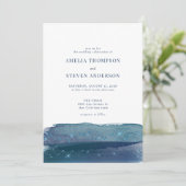 Invitation Océan aquarelle | Mariage bleu marine (Debout devant)