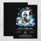 Invitation Océan Aquarelle Pirate Anniversaire (Devant / Derrière)