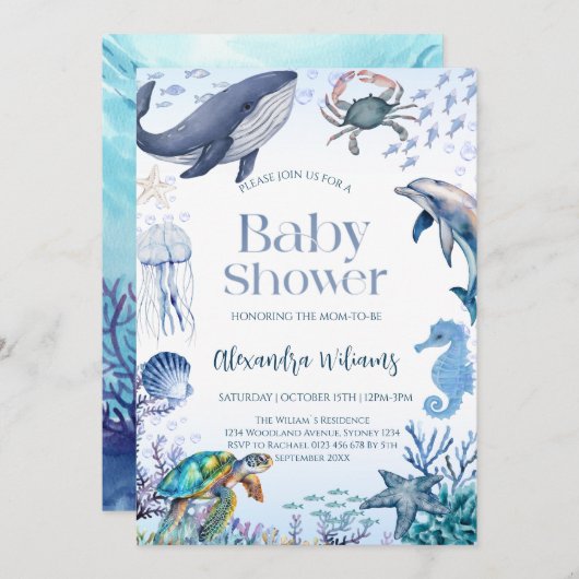 Invitation Ocean Baby shower Party (Devant / Derrière)