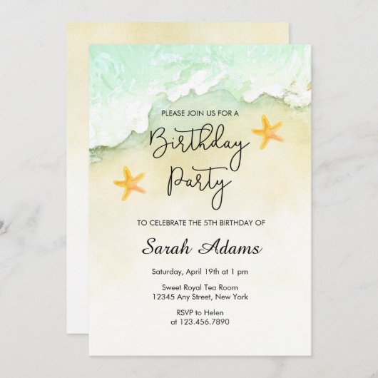Invitation Ocean Beach Aquarelle tropicale 5e anniversaire (Devant / Derrière)