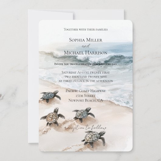 Invitation Ocean Beach Coast Sea Turtles Wedding (Devant)