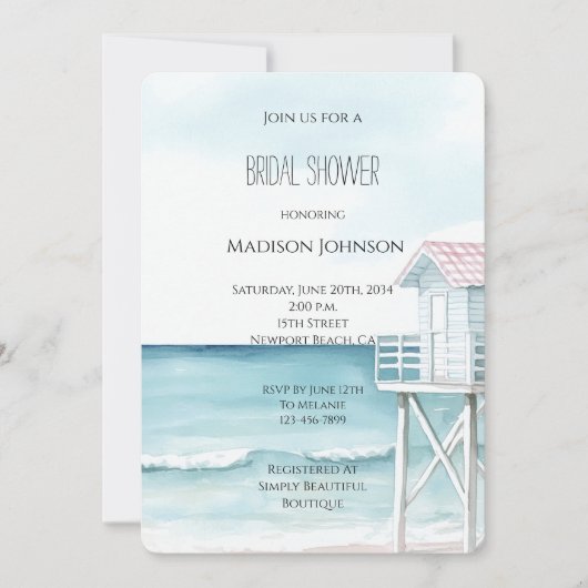 Invitation Ocean Beach Coastal Bridal Shower (Devant)