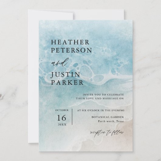Invitation Ocean Beach Élégante Destination Mariage Invitatio (Devant)