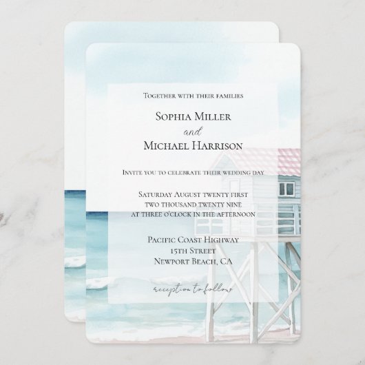Invitation Ocean Beach Mariage côtier (Devant / Derrière)