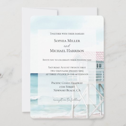 Invitation Ocean Beach Mariage côtier (Devant)