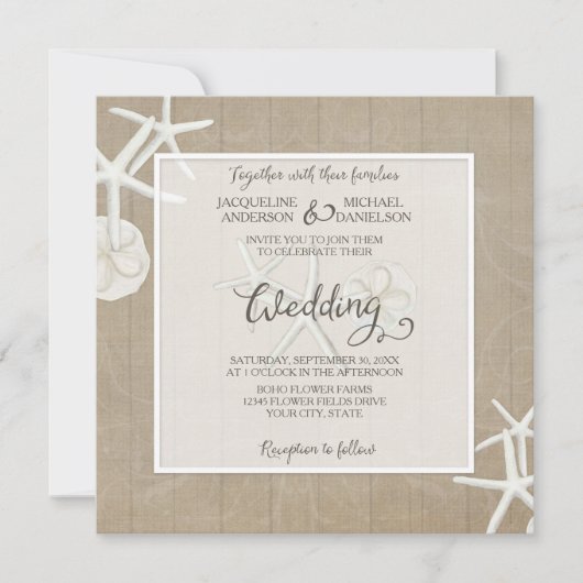 Invitation Ocean Beach Mariage Starfish Bois Bois Bois Rustiq (Devant)