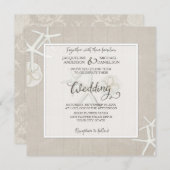 Invitation Ocean Beach Mariage Starfish Damask Bois Rustique (Devant / Derrière)