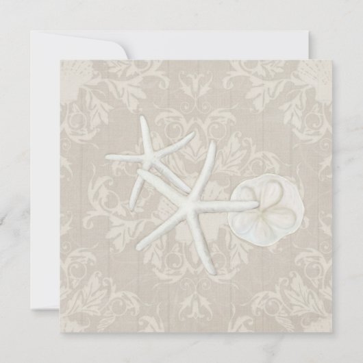 Invitation Ocean Beach Mariage Starfish Damask Bois Rustique (Dos)