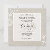 Invitation Ocean Beach Mariage Starfish Damask Bois Rustique (Devant)