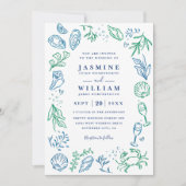 Invitation Ocean Beach Nautical Shell Elegant QR Code Wedding (Devant)