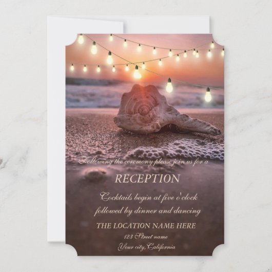 Invitation Ocean Beach,Réception de mariage aux lumières de c (Devant)