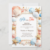 Invitation Ocean Beach Seashells Summer Gender Revevela Party (Devant)