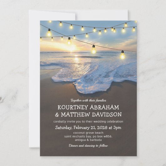 Invitation Ocean Beach Seaside String Lights Mariage (Devant)