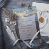 Invitation Ocean Beach Seaside String Lights QR Code Wedding