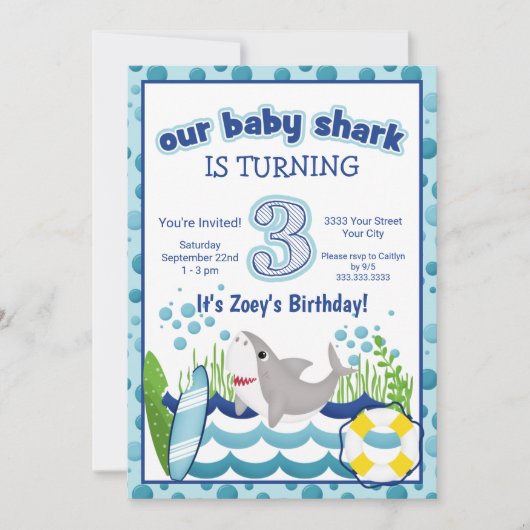 Invitation Ocean Beach Shark coloré 3e anniversaire (Devant)