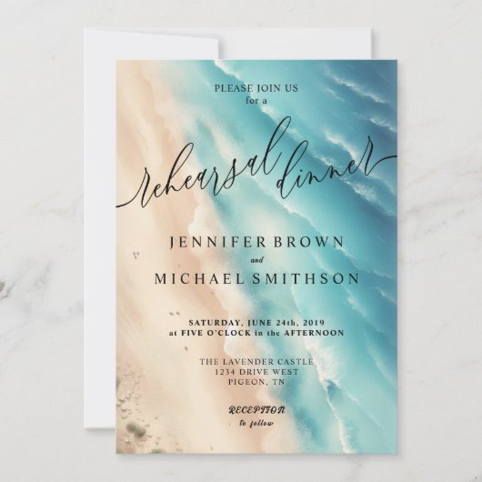 Invitation Ocean Beach Summer Watercolor Dîner Mariage (Devant)