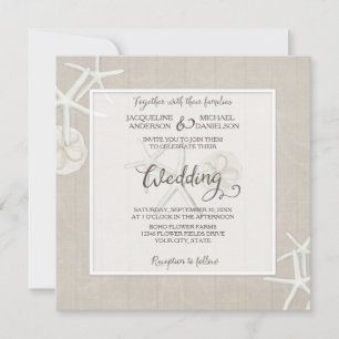 Invitation Ocean Beach Wedding Starfish Damask Wooden Rustic