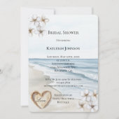 Invitation Ocean Beach White Floral Sand Heart Fête des marié (Devant)
