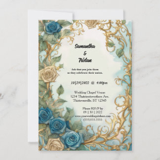 Invitation Océan Bleu Aquarelle Floral Rose Mariage élégant