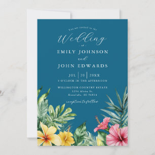 Invitation Océan Bleu Aquarelle Mariage floral tropical
