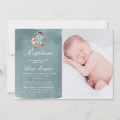 Invitation Océan Bleu Aquarelle Marsala Floral Baptême (Devant)