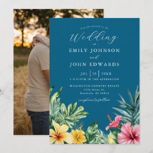 Invitation Océan Bleu Élégant Tropical Floral Mariage photo