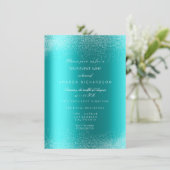 Invitation Ocean Bleu Paillettes Étincelles Sable Mariage Ann (Debout devant)