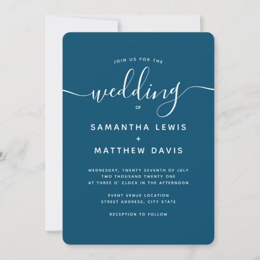 Invitation Ocean Blue Elegant Bohemian Beach Mariage (Devant)