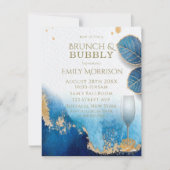 Invitation Ocean Blue et Gold Agate Brunch et Bubbly (Devant)