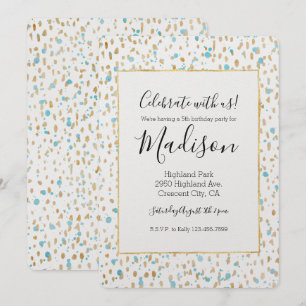Invitation Ocean Blue Gold Dots Aquarelle Anniversaire