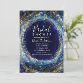 Invitation Ocean Blue & Gold Sparkling Lights Fête des mariée (Debout devant)