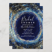 Invitation Ocean Blue & Gold Sparkling Lights Fête des mariée (Devant / Derrière)