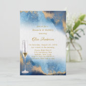 Invitation Ocean Blue Golden Aquarelle Brunch & Bubbly (Debout devant)
