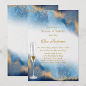 Invitation Ocean Blue Golden Aquarelle Brunch & Bubbly (Devant / Derrière)