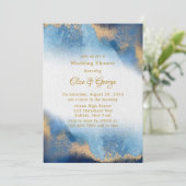 Invitation Ocean Blue Golden Watercolor Wedding shower (Debout devant)