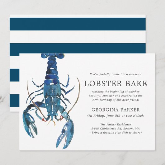 Invitation Ocean Blue Lobster Bake Anniversaire | Réparti (Devant / Derrière)