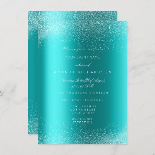 Invitation Océan Blue Parties scintillant Spark Sand nuptiale (Devant / Derrière)