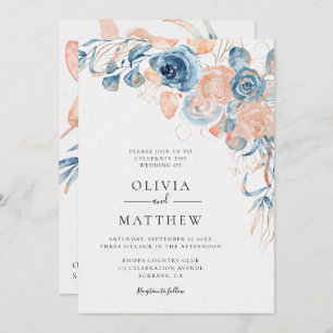 Invitation Ocean Blue Rose Coral Destination Mariage