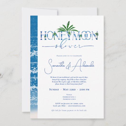 Invitation Ocean Blue Tropical Honeymoon Couples Douche (Devant)