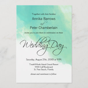 Invitation Ocean Blue Watercolor et Mariage de calligraphie